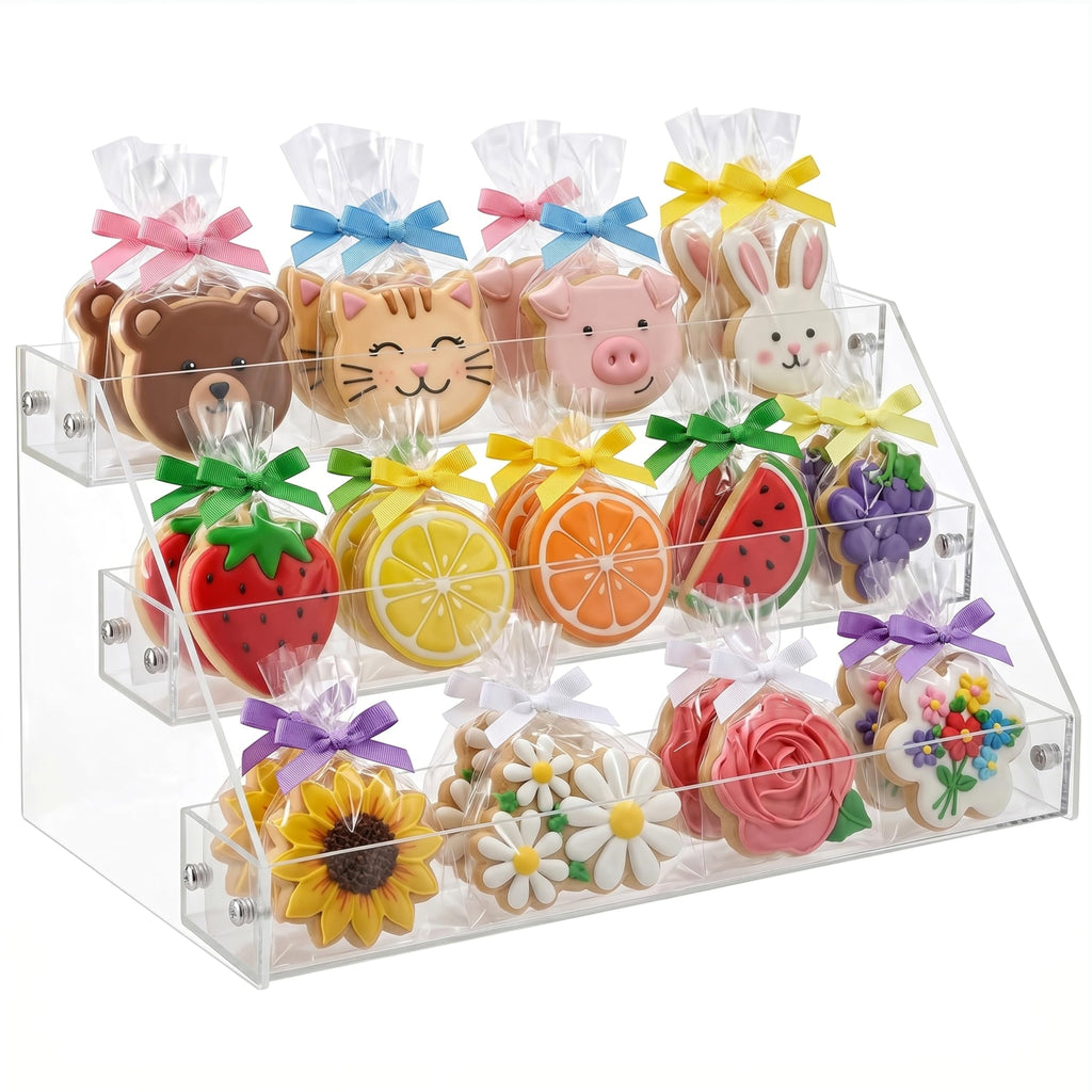 3 Tier Clear Acrylic Cookie Display Stand Tiered Dessert Stand for Cupcakes, Cookies & Pastries Portable Bakery Display for Farm Stands,Bakers, Vendors, Craft Fairs & Market Booths 3-Tier x 1