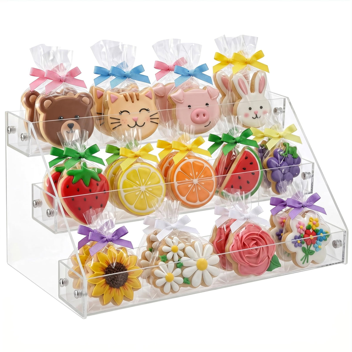 3 Tier Clear Acrylic Cookie Display Stand Tiered Dessert Stand for Cupcakes, Cookies & Pastries Portable Bakery Display for Farm Stands,Bakers, Vendors, Craft Fairs & Market Booths 3-Tier x 1