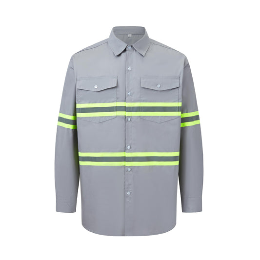 Ousafeve Class 3 Hi Vis Button Up Safety Work Shirts for Men Reflective X-Large Light Gray_long