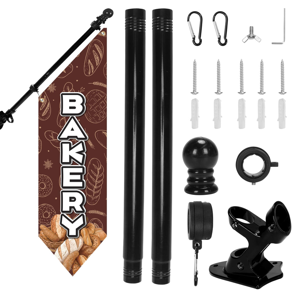 Farm Stand Bakery Flag with Pole Kit – 42x12 Inch Double-Sided Heavy Duty Canvas Banner for Outdoor Cake Shop, Business Sign, Storefront Advertising Decoration(Brown) Brown