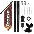 Farm Stand Bakery Flag with Pole Kit – 42x12 Inch Double-Sided Heavy Duty Canvas Banner for Outdoor Cake Shop, Business Sign, Storefront Advertising Decoration(Brown) Brown