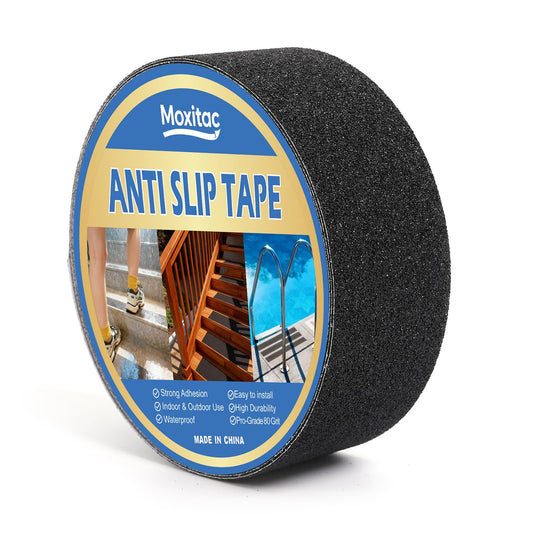 Heavy Duty Anti Slip Traction Tape 2" x 38 FT, 80 Grit Waterproof High Friction Grip Tape for Indoor Outdoor Stairs, Pool, Ramps, Garage, Home & Commercial Use Black