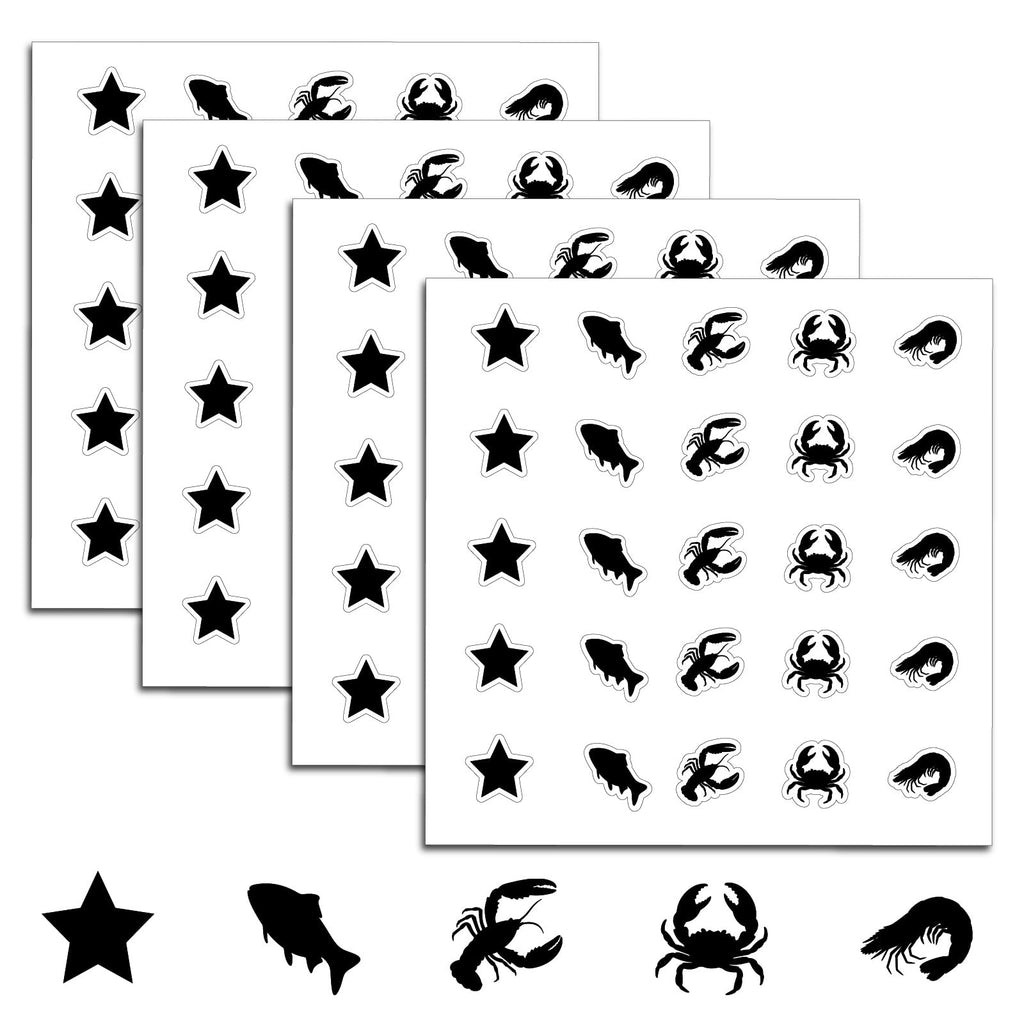 500Pcs Wedding Food Stickers Meal Stickers for Food Fish Lobster Crab Shrimp Stars Pattern 0.8 Inch Black Wedding Menu Indicator Decal Plastic Waterproof Label for Place Card Party Supplies Black-2