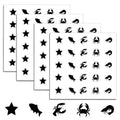 500Pcs Wedding Food Stickers Meal Stickers for Food Fish Lobster Crab Shrimp Stars Pattern 0.8 Inch Black Wedding Menu Indicator Decal Plastic Waterproof Label for Place Card Party Supplies Black-2
