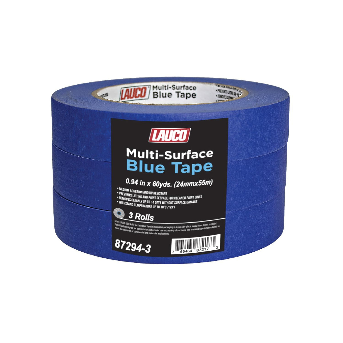 LAUCO Multi-Surface Blue Painter’s Masking Tape, Medium Adhesion, UV-Resistant, Clean Removal, 1.88 in x 60 yds (48mm x 55m) Rolls, Ideal for Indoor & Outdoor Painting, Trim, Walls (0.94 In (3 Rolls))