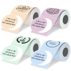 4 Rolls Round Circle Thermal Label Compatible for Phomemo M100/M110/M150/M221/M220/M120/M200/M250 Label Printer,1.96" x 1.96"（50x50 mm, 140 Labels/Roll Black on Pink & Blue & Khaki & Green Color-4 Rolls 50x50mm(1.96"x1.96")