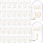 Ragyzity 4 x 6 Inch 30 Sets Acrylic Gold Table Numbers, Gold Printed 1-30 Signs with Stands Calligraphy Clear Table Number Display Stand for Wedding Reception Party Centerpieces Decor