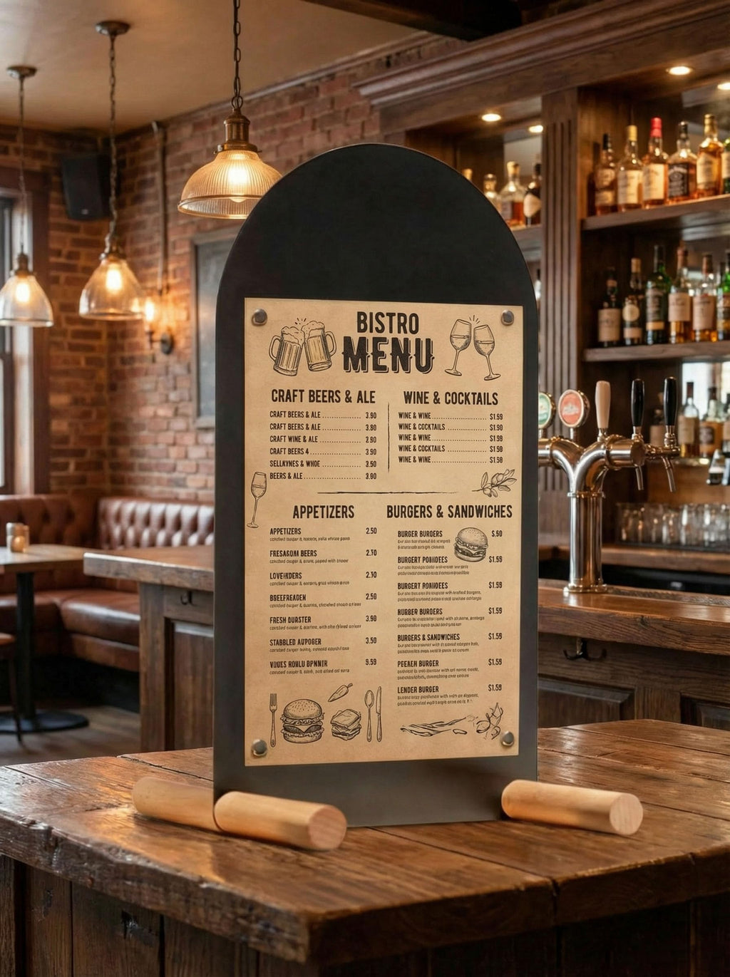 Tabletop Menu Board, A5 Magnetic Metal Sign with Wood Base for Counters Black A5 Vertical (12.2 × 6.7 in)