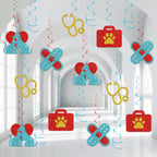 Veterinarian Hanging Swirl Decor Vet Graduation Foil Swirls Ceiling Decorations Vet Tech Week Backdrop Veterinary Party Decorations Red Blue Glitter