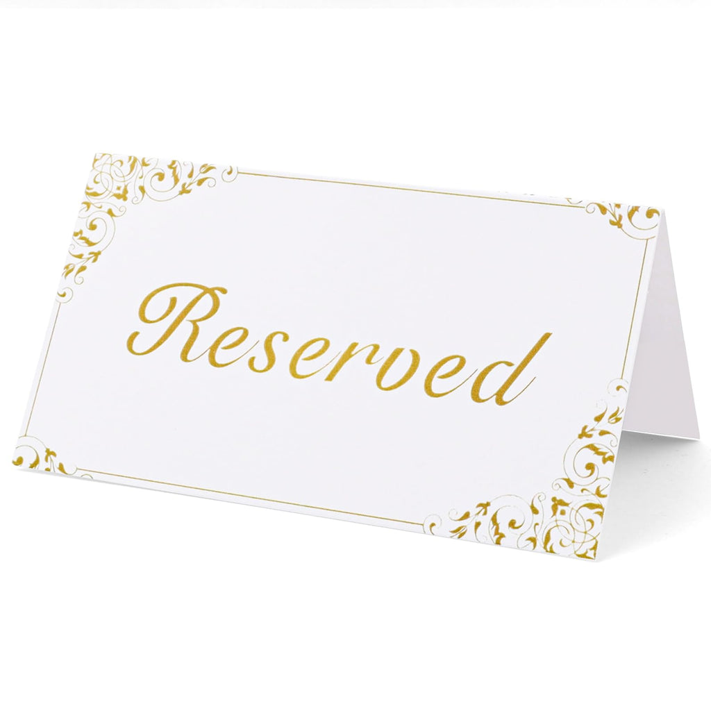 30 Pack Reserved Table Signs, White Reserved Signs with Gold Foil Design