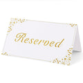 30 Pack Reserved Table Signs, White Reserved Signs with Gold Foil Design