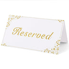 30 Pack Reserved Table Signs, White Reserved Signs with Gold Foil Design