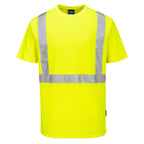 Portwest S198 Hi Vis Pocketless Short Sleeve T Shirt Moisture Wicking Safety Workwear with Reflective Tape, Yellow, M Medium