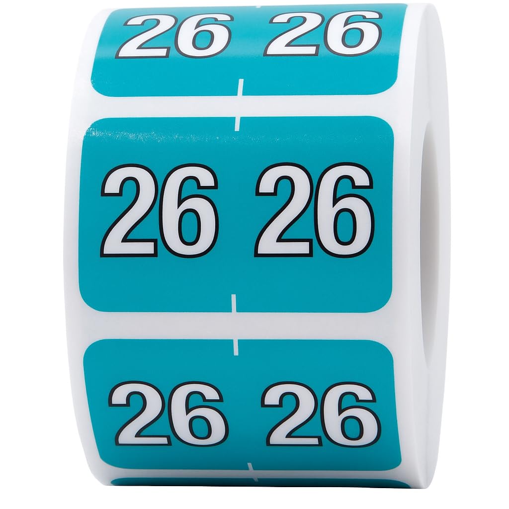 Barkley Compatible Filing Medical Healthcare Labels – Turquoise 1 x 1.5 Inch Adhesive Stickers, Year 2026, 500 Total Labels Per Roll for Medical Records, Charts, and Office Filing – Made in the USA