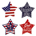 4th of July Decorations, 4 Pcs Wooden Star Signs Patriotic Wood Star Standing Blocks Red White and Blue Tiered Tray Decor for Home Office Independence Day 250th Anniversary Tabletop Decor