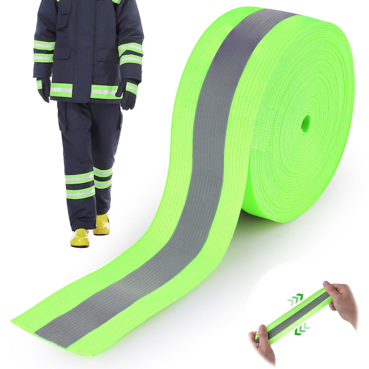 Elastic Reflective Tape for Clothing 2" x 32.8 Ft, High Visibility Reflective Fabric Tape, Sew on Warning Strips Webbing Ribbons for Bags Clothes