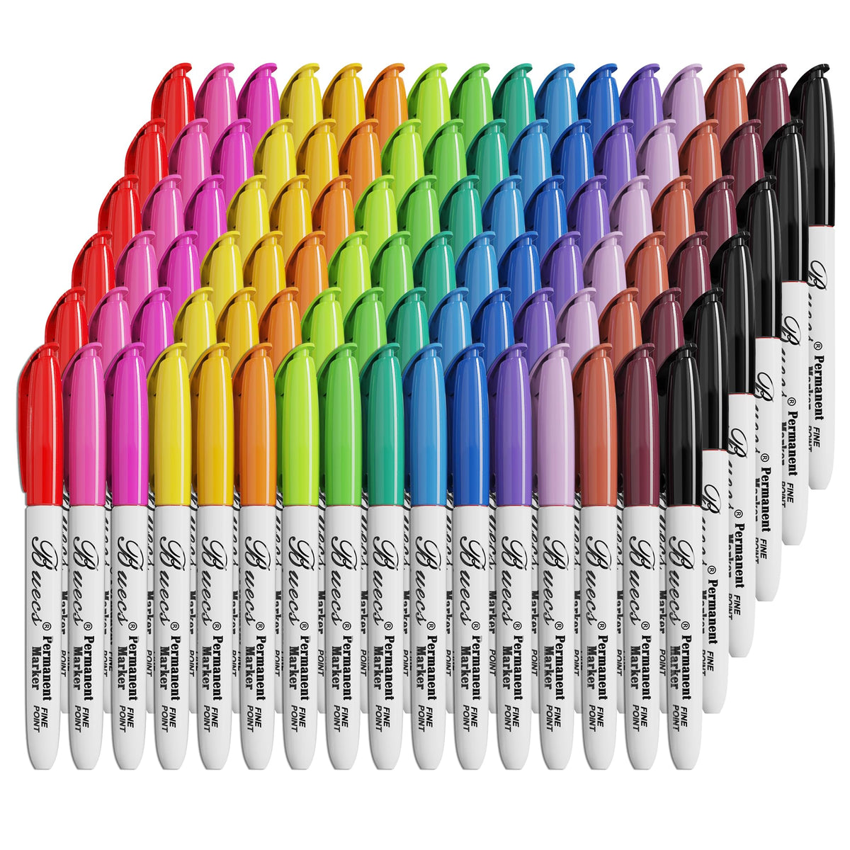 Buecs Permanent Markers, 96 Count Fine Point Permanent Markers, 16 colors, Waterproof & Smear Proof Markers, Quick Drying, Office Supplies for School, Office, Home