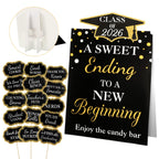 Spakon 24 Pcs Grad Candy Buffet Labels with Stand, Table Signs, Black Gold