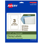 Avery® Printable Rectangle Hemp Labels, Sure Feed® Technology, 2-1/2" x 5", Off-White, Print-to-the-Edge, Laser & Inkjet Compatible, 60 Total, Great for Product Branding, Packaging, and More 60 Labels
