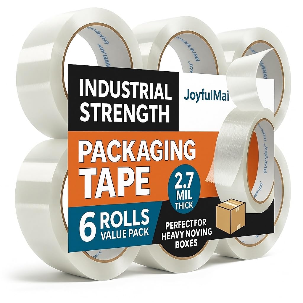 Clear Packing Tape, 6 Rolls 1.88inches Wide, 65 Yards Per Roll, 390 Total Yards Tape for Shipping Packaging Moving Sealing, Thicker Clear Packing Tape, (2.7Mil x 1.88" x 65Yds) 2.7Mil x 1.88" x 65Yds