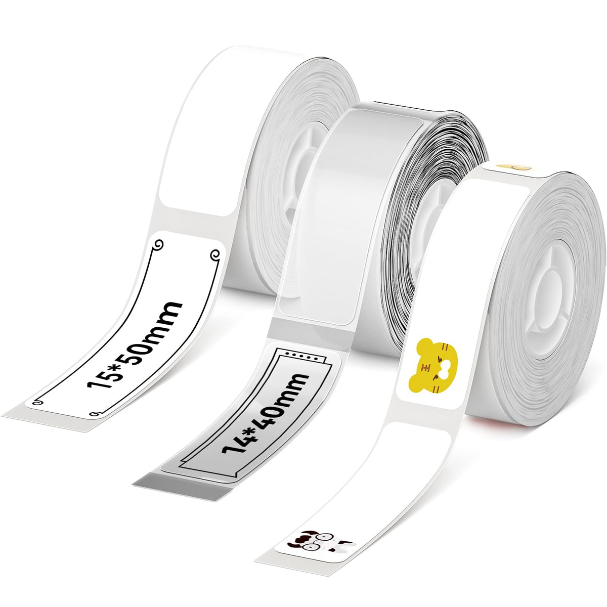 NIIMBOT 3 Roll Set Labels for D110/D11/D101 Label Maker, (0.59" X 1.97" White/ 0.55" X 1.58" Clear/ 0.47" X 1.57" Zoo), Waterproof Thermal Label Tape for Home Office School Organization Mix A