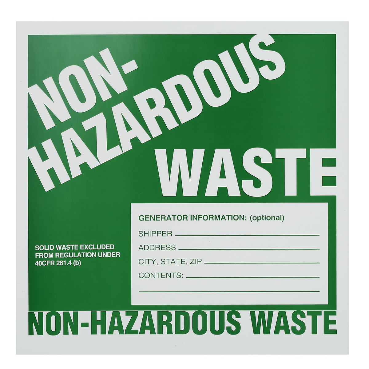 Non-Hazardous Waste Label with Generator Info - 6x6 Inch Square Adhesive Paper Labels, Pack of 55