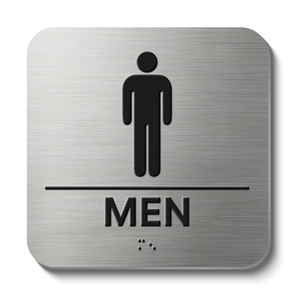 Restroom Sign, ADA Compliant Braille Bathroom Sign, Self-Adhesive Restroom Signs for Business, Men Women Bathroom Signs Ideal for Offices, Hotels, Restaurants, Retail and Residential Spaces, Brushed Aluminum