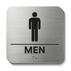 Restroom Sign, ADA Compliant Braille Bathroom Sign, Self-Adhesive Restroom Signs for Business, Men Women Bathroom Signs Ideal for Offices, Hotels, Restaurants, Retail and Residential Spaces, Brushed Aluminum