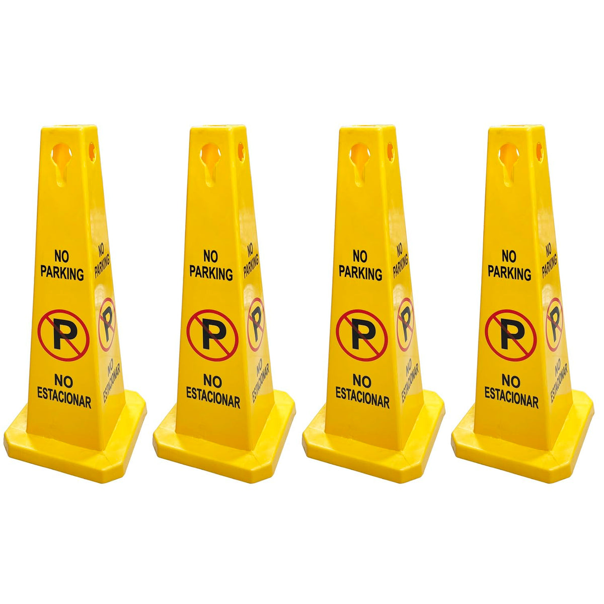 4Pack Four-Sided Traffic Cone No Parking Sign, High Visibility Yellow, 26 inches Heigh, No Parking Cones