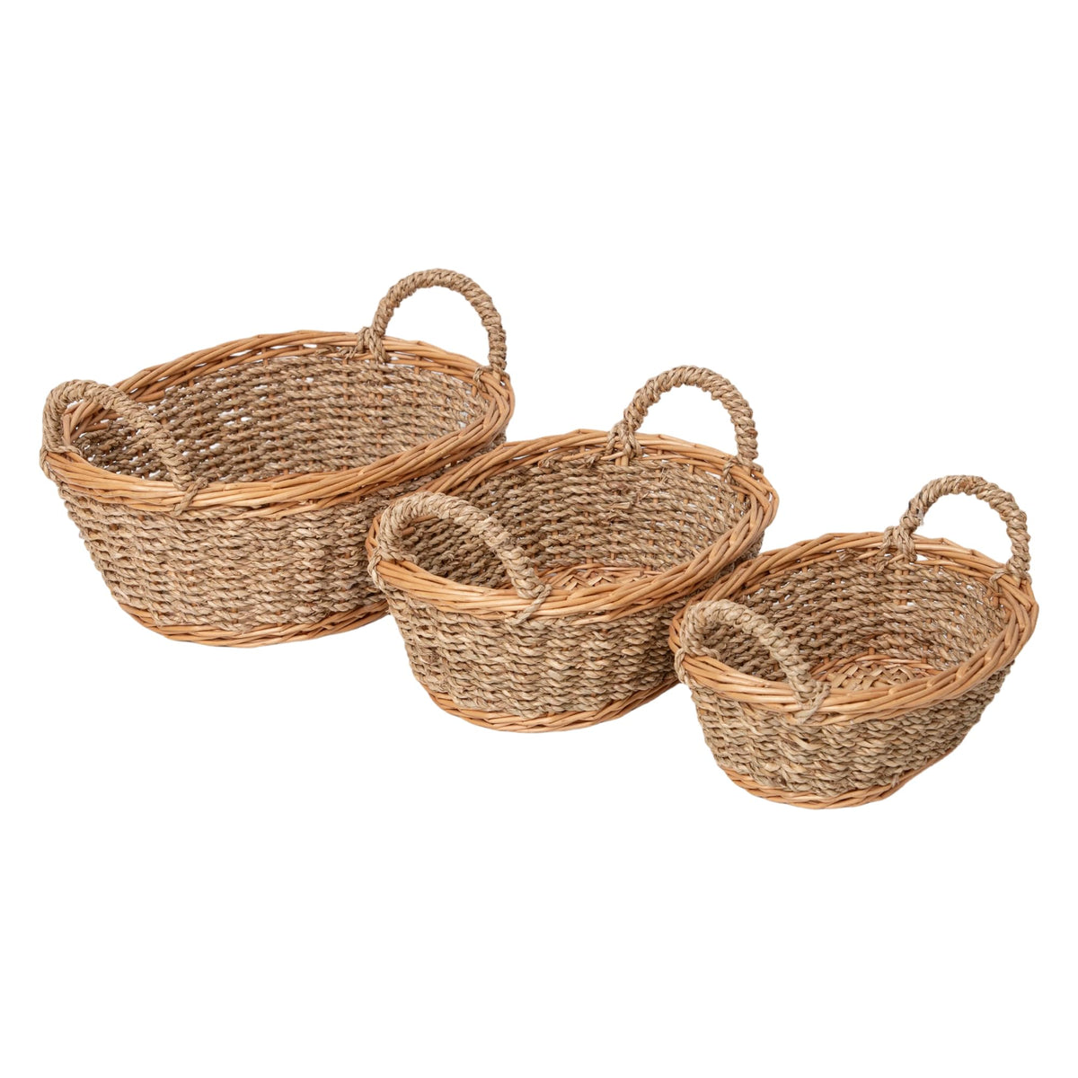 Natural Wicker Seagrass Woven Storage Baskets Set of 3, Oval