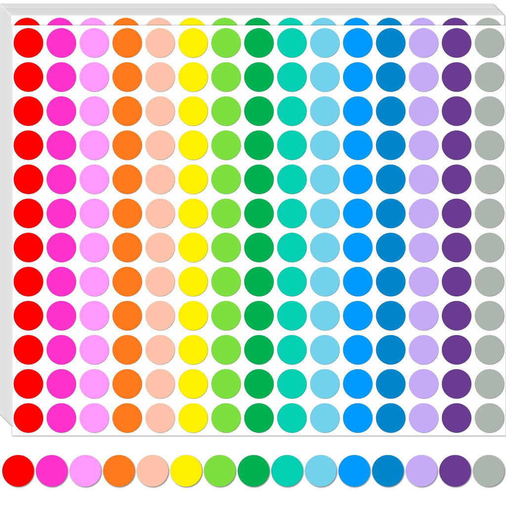 3600 PCS Colored Dot Stickers,1/2" Round Sticker 15 Colors Coding Labels 1/2 Inch