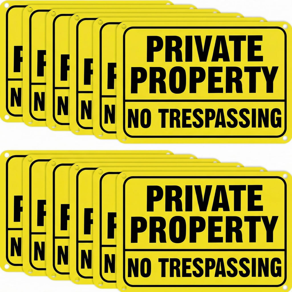 LEIFIDE 12pcs No Trespassing Private Property Signs 7 x 10 Inch Metal Reflective Aluminum No Trespassing Sign Weatherproof Warning for Property Security(High Visibility, Bright Yellow, Black)
