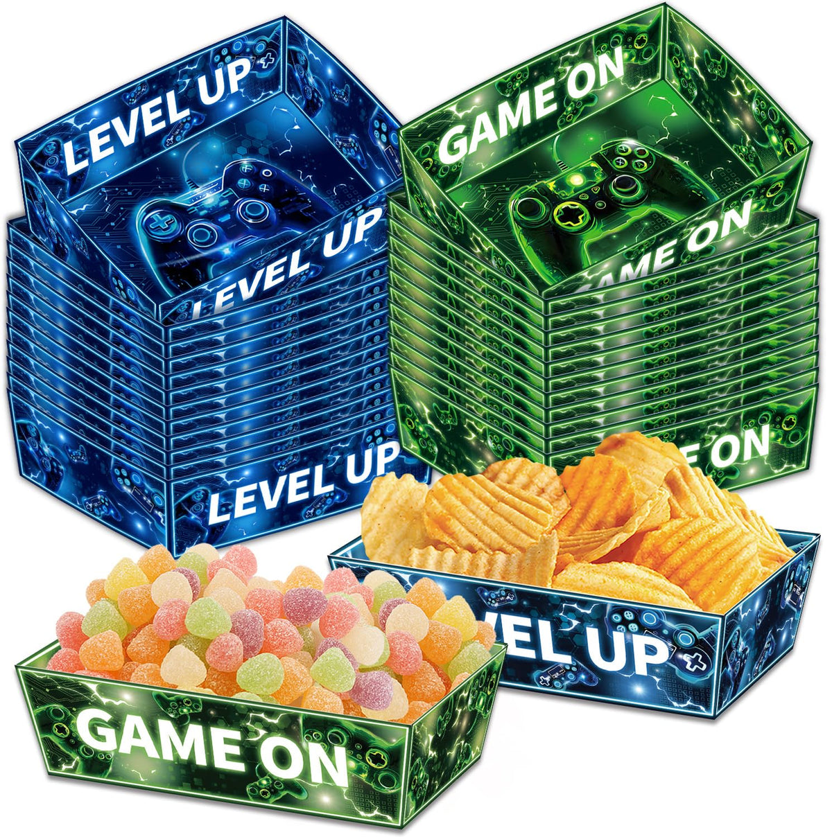24 Pcs Paper Food Trays for Video Game Theme Party Decorations