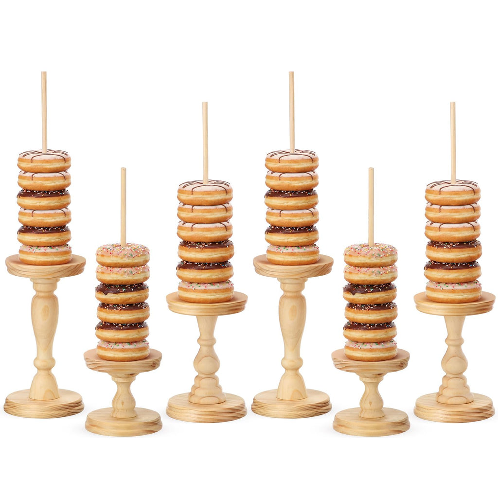 Gerrii 3 Pcs Wooden Donut Stand for Dessert Table 19.5"/17"/14.6" Farmhouse Unfinished Wood Donut Holder Display Stacker Detachable Rustic Dessert Table Tower for Birthday Party (Wood, Brown)