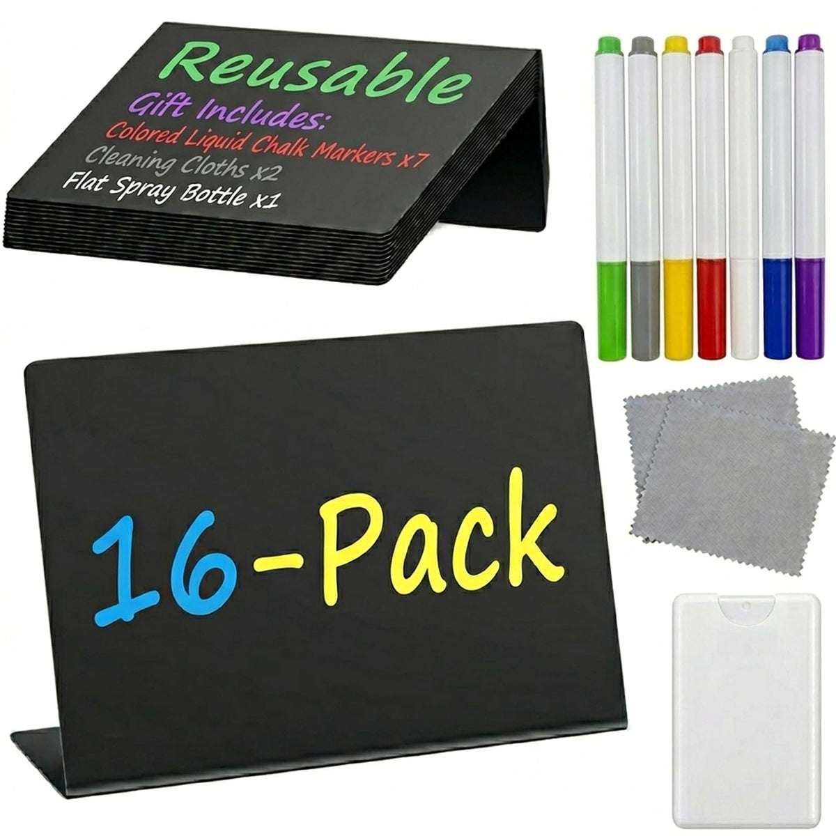 Mini Chalkboard Signs for Food Display, 16 Pack 4"x3" Buffet Food Labels with Liquid Chalk Markers, Reusable Small Chalkboard Table Signs for Wedding, Party, Bakery, Buffet (16, Black L-shaped)
