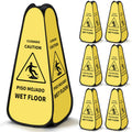Sabary 6 Pcs 24 Inches Pop up Wet Floor Sign Yellow 4-sided Foldable Bilingual Caution Wet Floor Sign Safety Warnings Caution Cone for Commercial Office Stores Grocery Restaurant Indoors & Outdoors