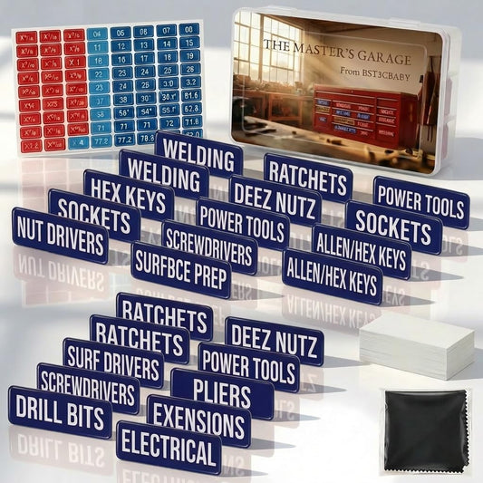 [35-PCS] 3mm Thick Magnetic Toolbox Labels - Dura-Dome™ Blue Epoxy Resin Drawer Tags for Professional Tool Chests & Steel Cabinets, Oil-Resistant Metric & SAE Organization
