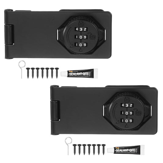 PATIKIL Password Rotary Hasp Locks (5", Black) (2Pcs), Keyless 3-Digit Cabinet Locks with Combination Security Slide Latch, Suit for- Door/Closet/Barn/Bathroom/Outdoor/Garden 5 Inch