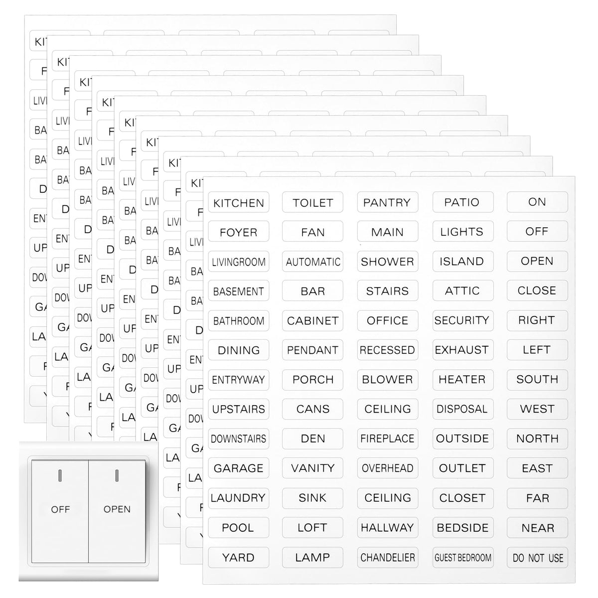 650 PCS Light Switch Labels Transparent Light Switch Stickers Identification Stickers Label for Home Kitchen Bathroom Office