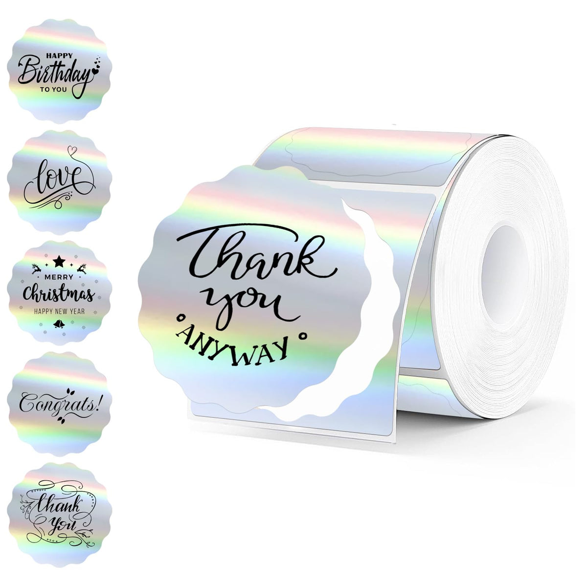 2 Inch Round Holographic Thermal Labels, Color Flower Thermal Sticker Labels for Small Business, Logo Design, Baking,300 Sheets/1 Roll (Flower Rainbow) 2 inch