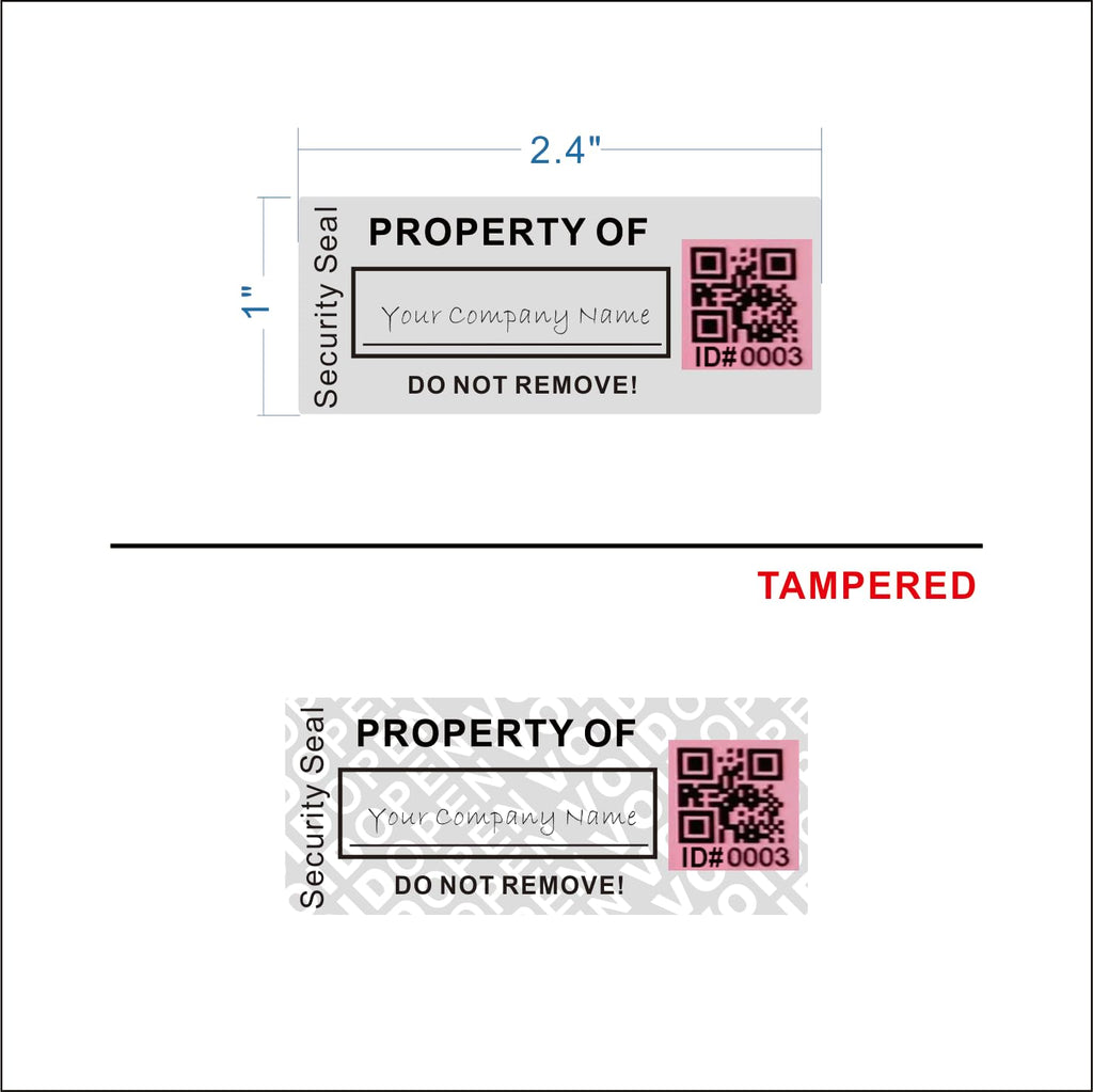 100pcs 1" x 2.4" Custom Printable Tamper Evident Security Asset Tags