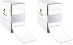 Two packs of ChromaLabel 2x3 inch white all-purpose permanent color code rectangle stickers, 100 labels per dispenser box.