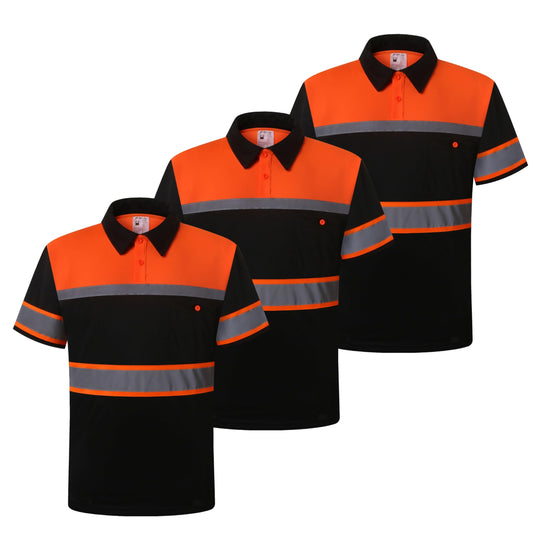 Safety Shirts for Men,High Reflective Polo Shirts with Pocket,Breathable Short Sleeve Workwear Medium Orange-013