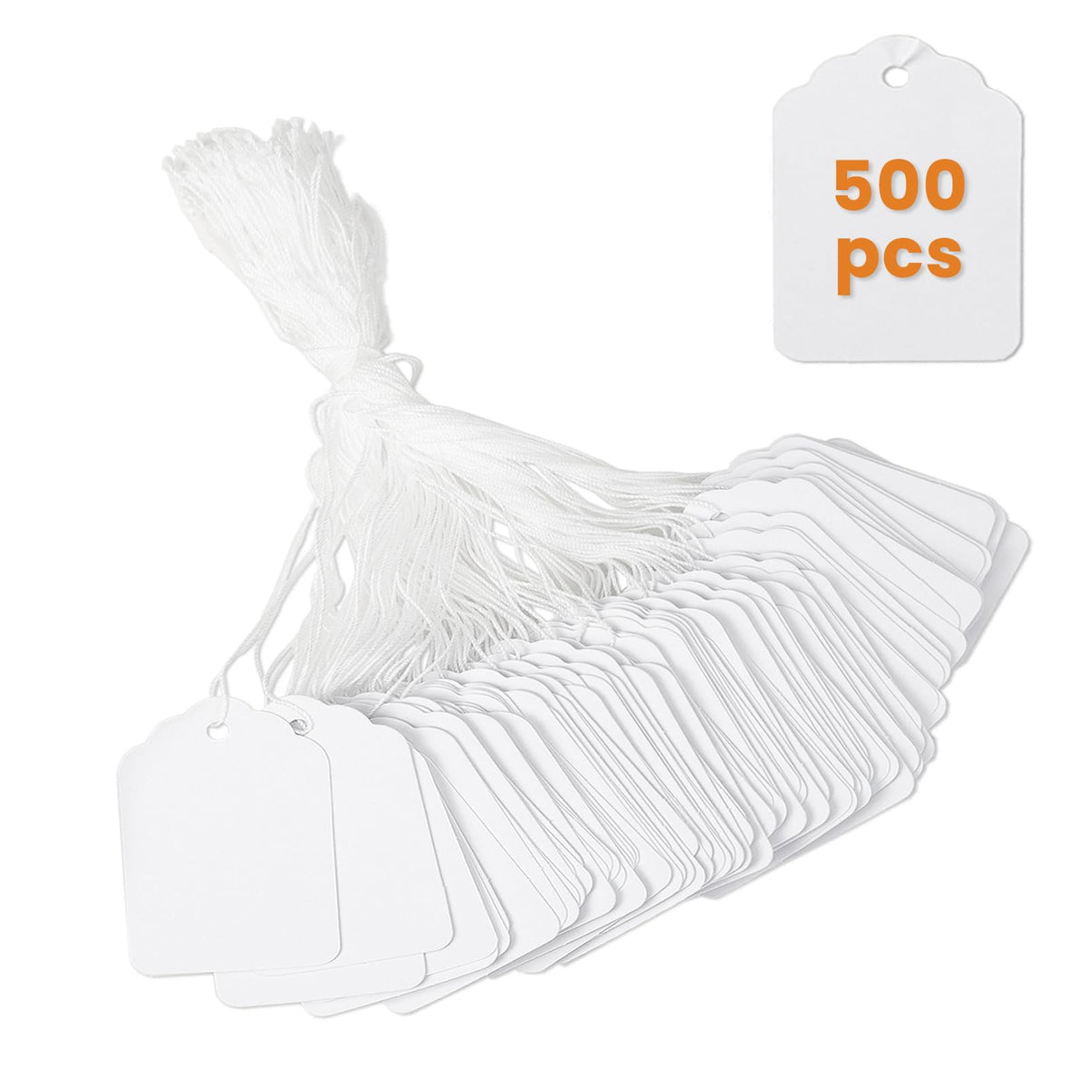 500 Pcs Goefun 1.8x1.4-inch White Price Tags with String Attached 500