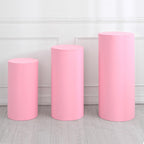 Set of 3 Light Pink Cylinder Spandex Stand Covers, Plinth Stand Cover for Party Wedding Birthday Decoration, Only Contains Cylinder Covers (Elastic Fabric - Large)