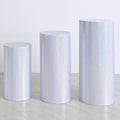 Set of 3 White Cylinder Spandex Stand Covers, Plinth Stand Glitters Cover for Party Wedding Birthday Decor - Only Contains Cylinder Covers (Laser Reflective Fabric - Small)