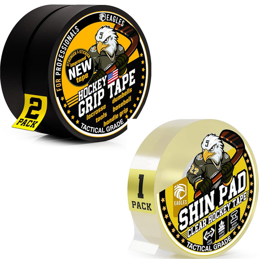 EAGLES 2 Pack Black and 1 Pack Clear Hockey Tape