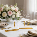 12Pcs Arch Wedding Table Numbers 1-12 with Stands, 5.5" X 7.2" Gold Table Numbers Elegant Clear Acrylic Tables Number with Golden Text for Wedding Reception, Anniversary, Banquet, and Event Decor