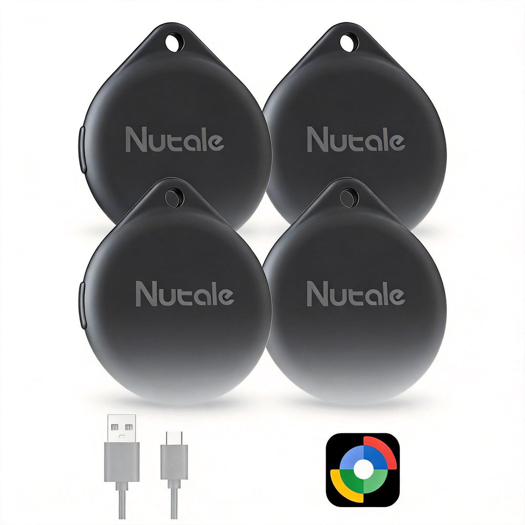 Bluetooth Android Tracker Tags,USB-C Rechargeable Key Finder(4Black) Black