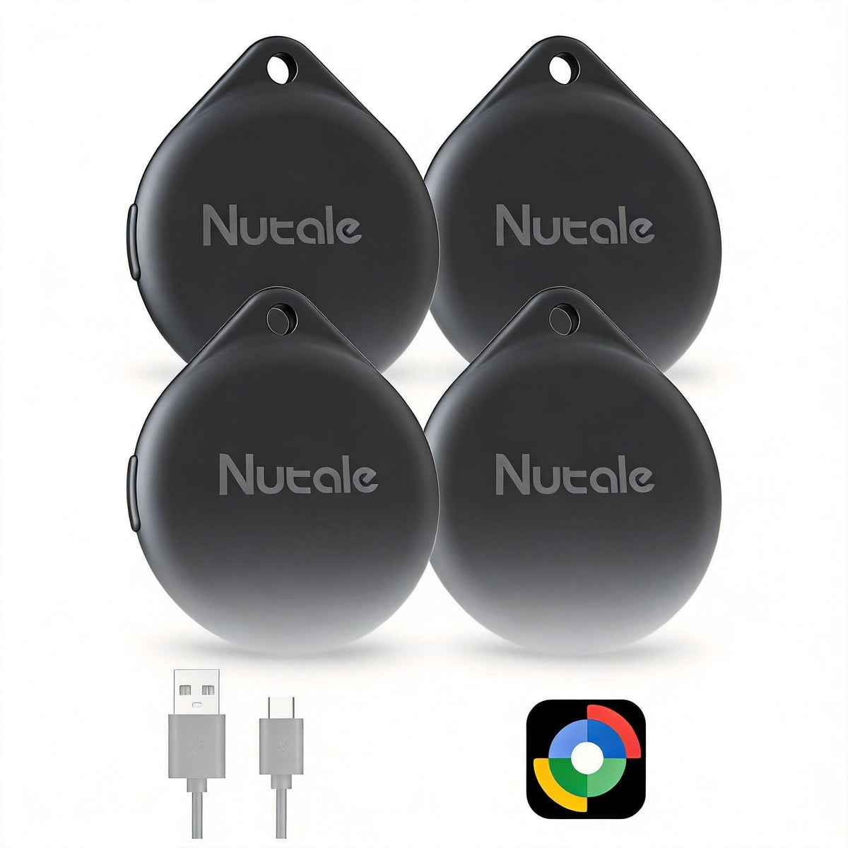 Bluetooth Android Tracker Tags,USB-C Rechargeable Key Finder(4Black) Black